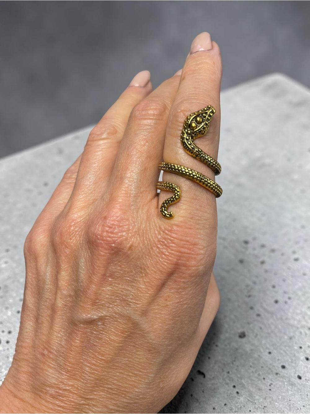 Gold Tone Coiled Snake Wrap Ring Adjustable Textured Scale Size 8